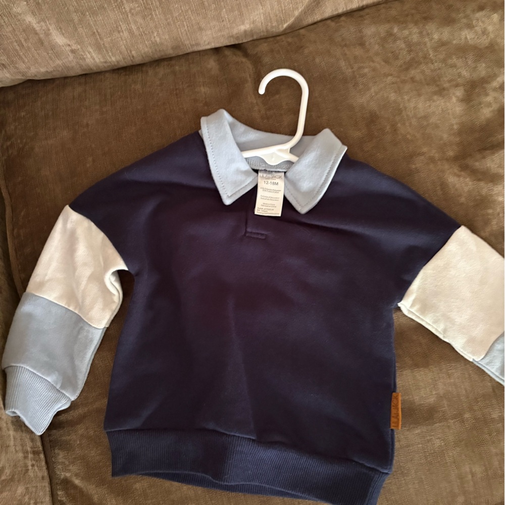 Boys Navy and Light Blue Collared Sweatshirt
